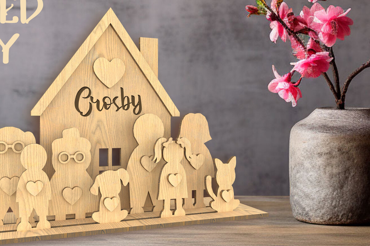 Intra απο ξύλο plywood  Χρώμα wenge 3mm-4mm πάχος - Δίσκος με επίπεδα οικογενειακών φιγούρων. Οικογενειακό Laser Δίασταση 30x20 cm INTRAFABR-89851762