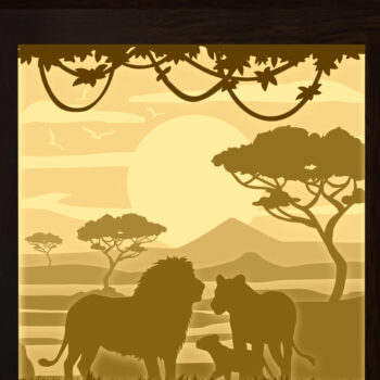 Intra απο ξύλο plywood Χρώμα wenge 3mm-4mm πάχος - Φωτιστικό κουτί Family Lion 3 Paper Cut Δίασταση 20x20 cm INTRAFABR-95648842 - Image 2