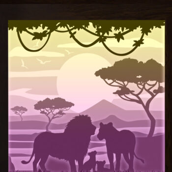 Intra απο ξύλο plywood Χρώμα wenge 3mm-4mm πάχος - Φωτιστικό κουτί Family Lion 4 Paper Cut Δίασταση 20x20 cm INTRAFABR-95648866 - Image 1