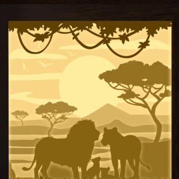 Intra απο ξύλο plywood Χρώμα wenge 3mm-4mm πάχος - Φωτιστικό κουτί Family Lion 4 Paper Cut Δίασταση 20x20 cm INTRAFABR-95648866 - Image 2