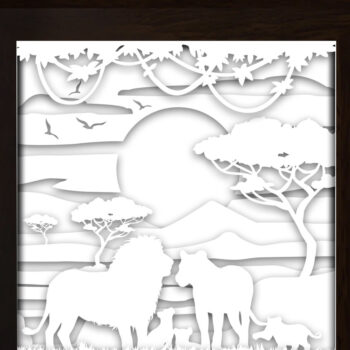 Intra απο ξύλο plywood  Χρώμα wenge 3mm-4mm πάχος - Πρότυπο χάρτινο κουτί κοπής Family Lion Δίασταση 20x20 cm INTRAFABR-95648879 - Image 3