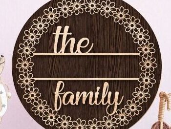 Intra απο ξύλο plywood  Χρώμα wenge 3mm-4mm πάχος - Οικογενειακό μονόγραμμα κοπής με λέιζερ Δίασταση 30x20 cm INTRAFABR-95980301 - Image 2