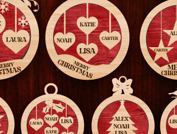 Intra απο ξύλο plywood  Χρώμα wenge 3mm-4mm πάχος - Οικογενειακό Χριστουγεννιάτικο στολίδι Δίασταση 6x6 cm INTRAFABR-105321483 - Image 1