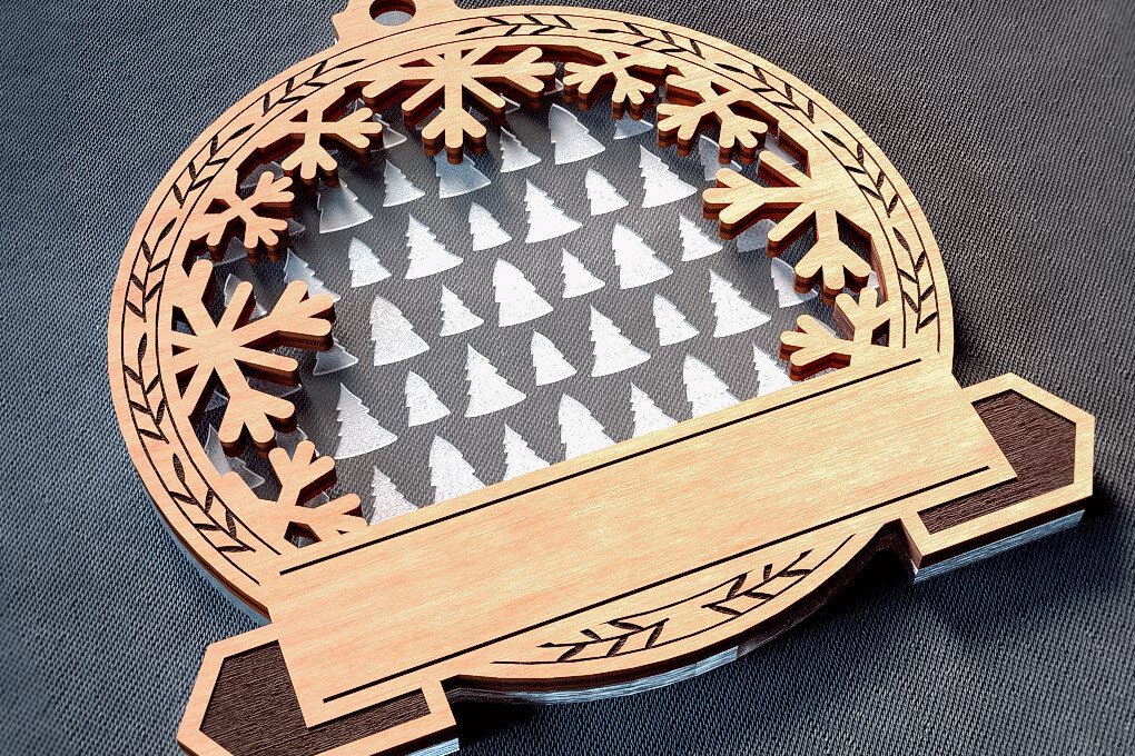 Intra απο ξύλο plywood  Χρώμα wenge 3mm-4mm πάχος - Οικογενειακά στολίδια κοπής με λέιζερ | Χριστούγεννα Δίασταση 6x6 cm INTRAFABR-109336962