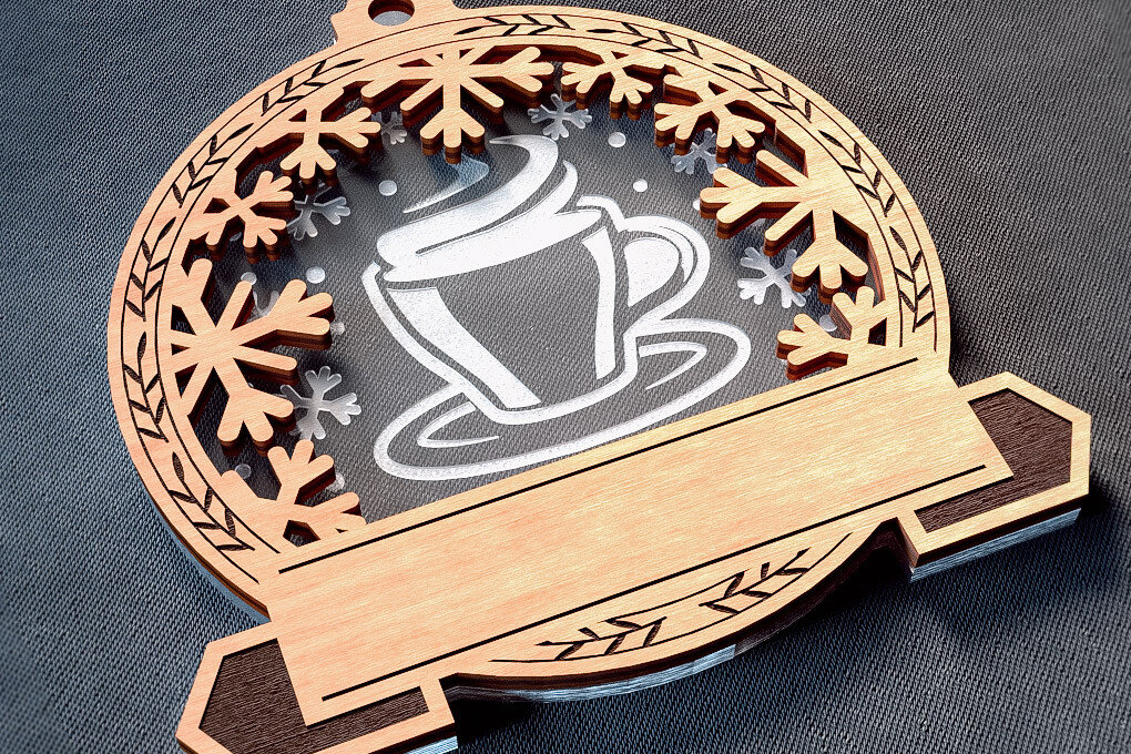 Intra απο ξύλο plywood  Χρώμα wenge 3mm-4mm πάχος - Οικογενειακά στολίδια κοπής με λέιζερ | Χριστούγεννα Δίασταση 6x6 cm INTRAFABR-101022624