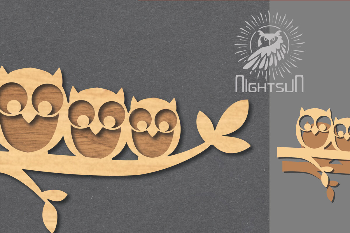 Intra απο ξύλο plywood  Χρώμα wenge 3mm-4mm πάχος - Διακόσμηση Family Owl 1 Δίασταση 20x20 cm INTRAFABR-99827838