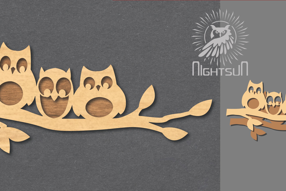 Intra απο ξύλο plywood  Χρώμα wenge 3mm-4mm πάχος - Διακόσμηση Family Owl 2 Δίασταση 20x20 cm INTRAFABR-98063814