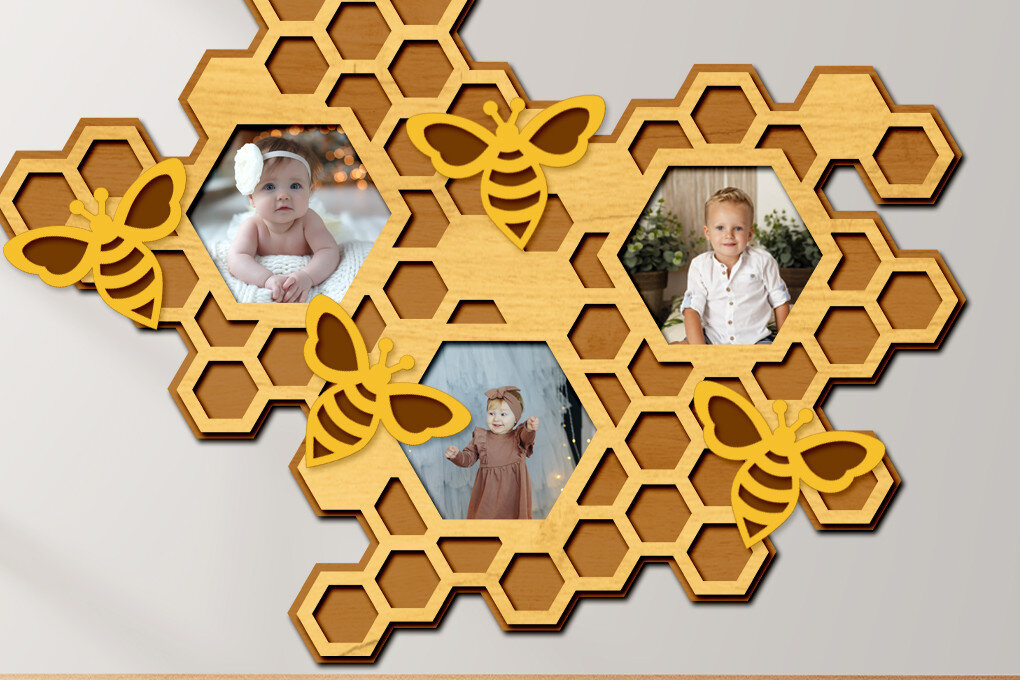 Intra απο ξύλο plywood  Χρώμα wenge 3mm-4mm πάχος - Οικογενειακή κορνίζα με Honeycomb Δίασταση 19x15 cm INTRAFABR-35575127