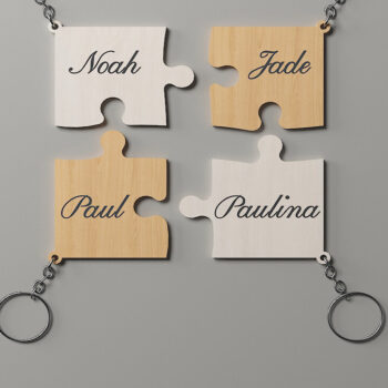 Intra απο ξύλο plywood Χρώμα wenge 3mm-4mm πάχος - Διανυσματικά κομμένα αρχεία για μπρελόκ για οικογένεια παζλ Δίασταση 4x4 cm INTRAFABR-114285096 - Image 2