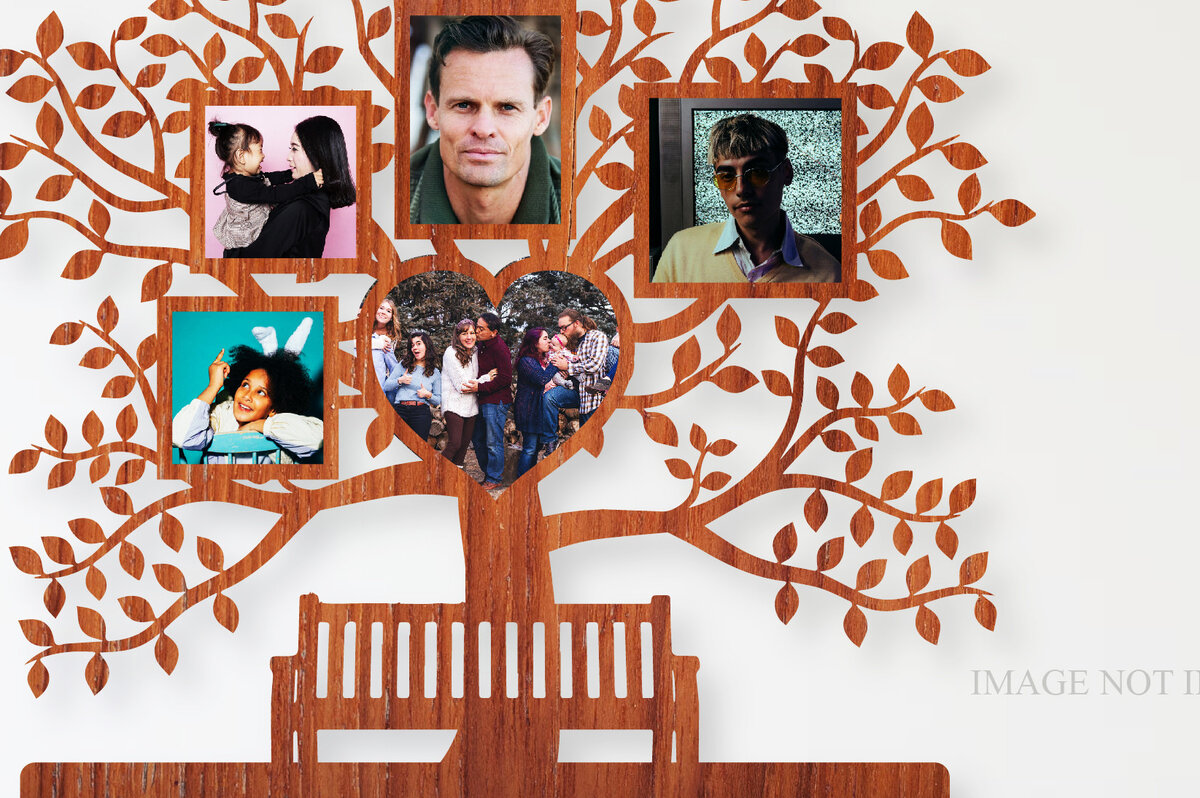 Intra απο ξύλο plywood  Χρώμα wenge 3mm-4mm πάχος - Οικογενειακό Δέντρο 5 Κορνίζες Ξύλινη κοπή Δίασταση 20x25 cm INTRAFABR-37028641