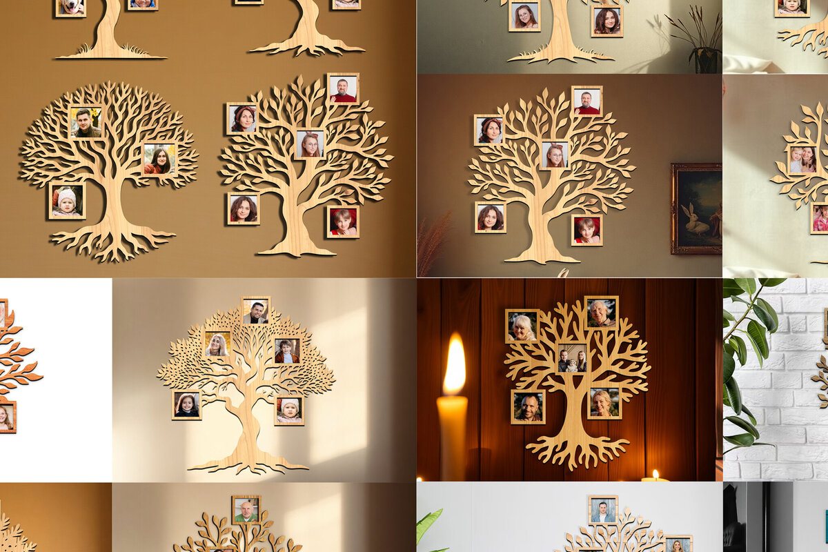 Intra απο ξύλο plywood  Χρώμα wenge 3mm-4mm πάχος - Πακέτο κοπής με λέιζερ με κορνίζα οικογενειακού δέντρου Δίασταση 20x25 cm INTRAFABR-21823126