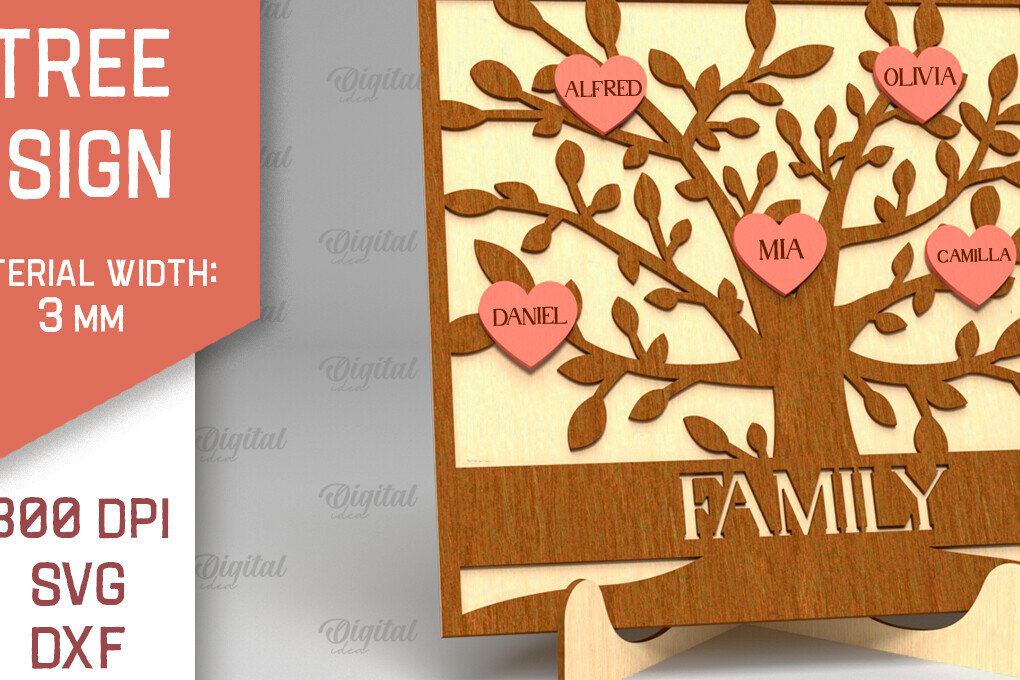 Intra απο ξύλο plywood  Χρώμα wenge 3mm-4mm πάχος - Σημάδι οικογενειακού δέντρου. 3D Δίασταση 30x20 cm INTRAFABR-73552493