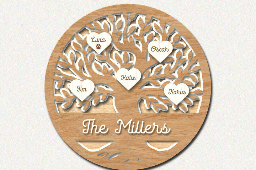 Intra απο ξύλο plywood  Χρώμα wenge 3mm-4mm πάχος - Family Tree , Family Reunion Lase Δίασταση 20x20 cm INTRAFABR-17814338