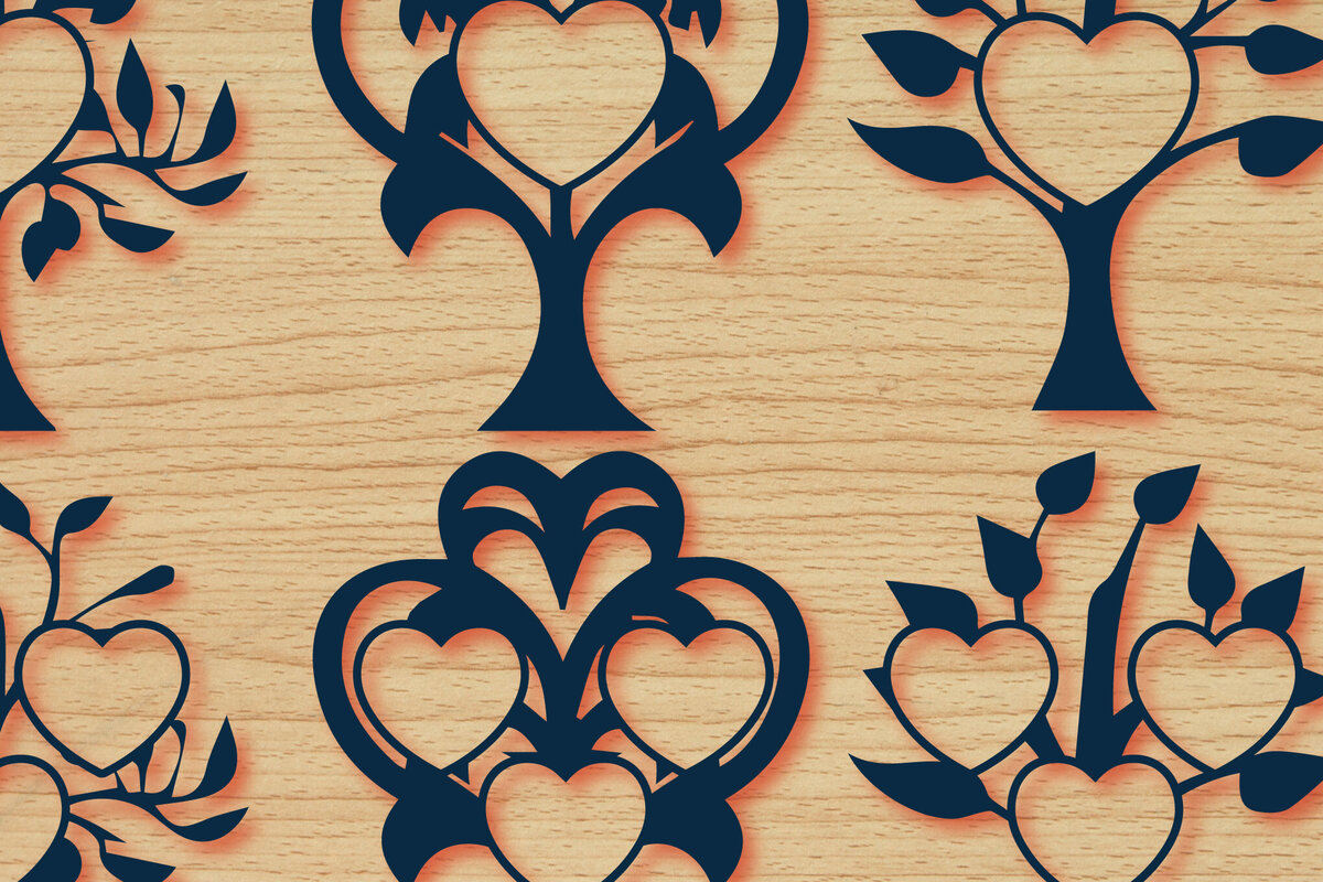 Intra απο ξύλο plywood  Χρώμα wenge 3mm-4mm πάχος - Οικογενειακό Δέντρο με Καρδιά Πακέτο Δίασταση 20x20 cm INTRAFABR-24820112