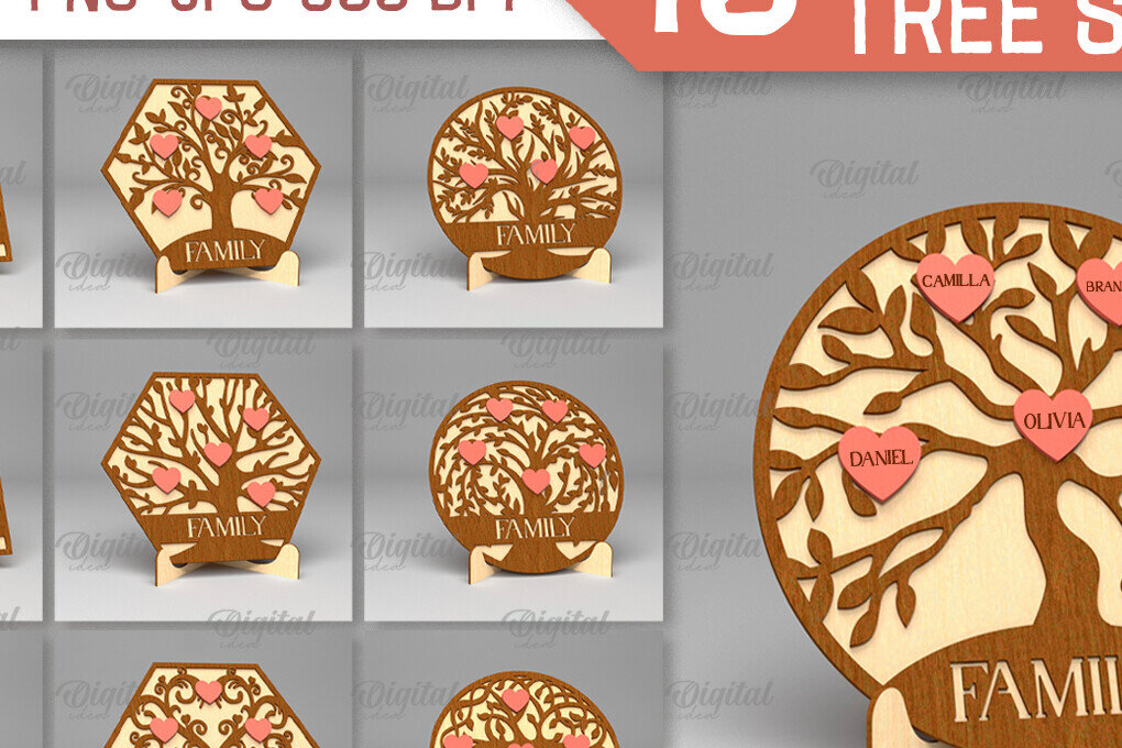 Intra απο ξύλο plywood  Χρώμα wenge 3mm-4mm πάχος - Σημάδι οικογενειακών δέντρων. Δέσμη κοπής με λέιζερ 3D Δίασταση 30x20 cm INTRAFABR-71592245