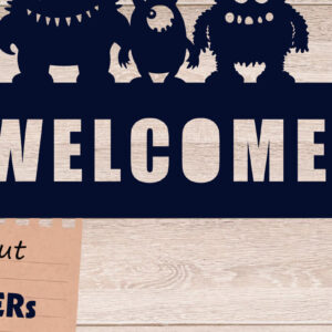 Intra απο ξύλο plywood  Χρώμα wenge 3mm-4mm πάχος - Οικογενειακό σημάδι καλωσορίσματος, Monsters Δίασταση 30x20 cm INTRAFABR-71630318