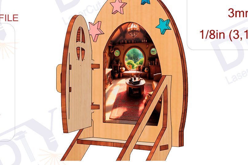 Intra απο ξύλο plywood  Χρώμα wenge 3mm-4mm πάχος - κοπής με λέιζερ Fantasy Fairy Door Δίασταση 20x20 cm INTRAFABR-34690179