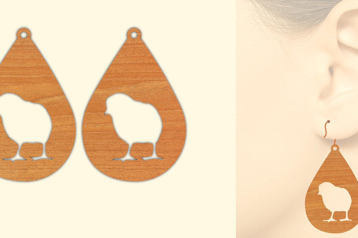 Intra απο ξύλο plywood  Χρώμα wenge 3mm-4mm πάχος - Ξύλινο σκουλαρίκι Farm Animal Chicken Δίασταση 3x3 cm INTRAFABR-101227948