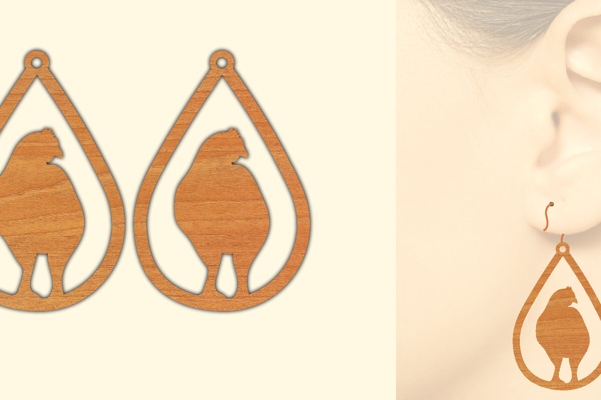 Intra απο ξύλο plywood  Χρώμα wenge 3mm-4mm πάχος - Ξύλινα σκουλαρίκια Farm Animal Chicken Δίασταση 3x3 cm INTRAFABR-101160487