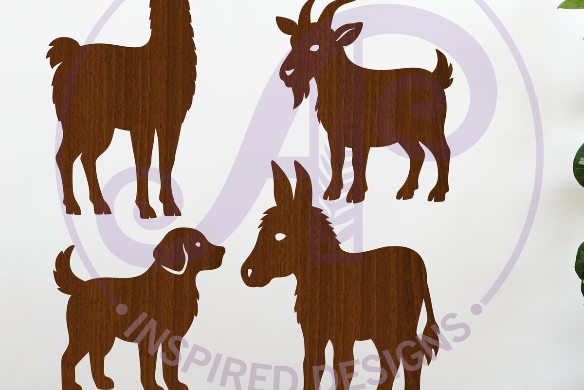 Intra απο ξύλο plywood  Χρώμα wenge 3mm-4mm πάχος - σιλουέτας ζώων φάρμας Δίασταση 30x20 cm INTRAFABR-73559961