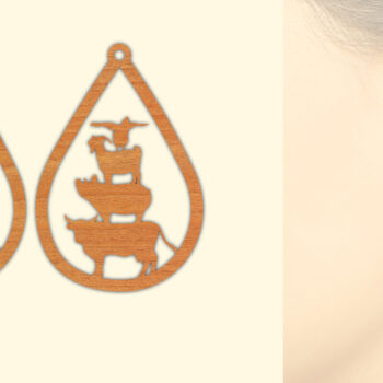 Intra απο ξύλο plywood  Χρώμα wenge 3mm-4mm πάχος - Farm Animals Ξύλινα Σκουλαρίκια Δίασταση 3x3 cm INTRAFABR-73057247 - Image 1