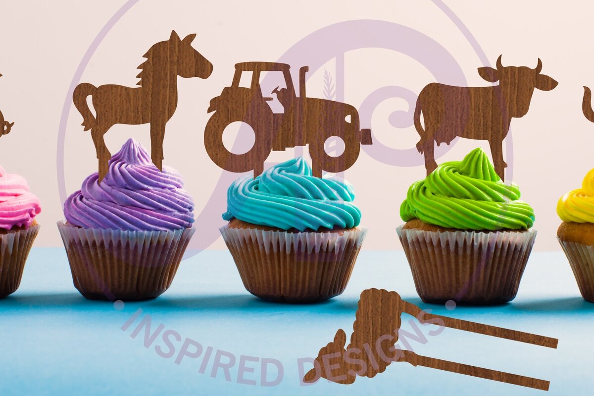 Intra απο ξύλο plywood  Χρώμα wenge 3mm-4mm πάχος - Farm Cupcake Toppers, 6 Σχέδια Δίασταση 30x20 cm INTRAFABR-73049074