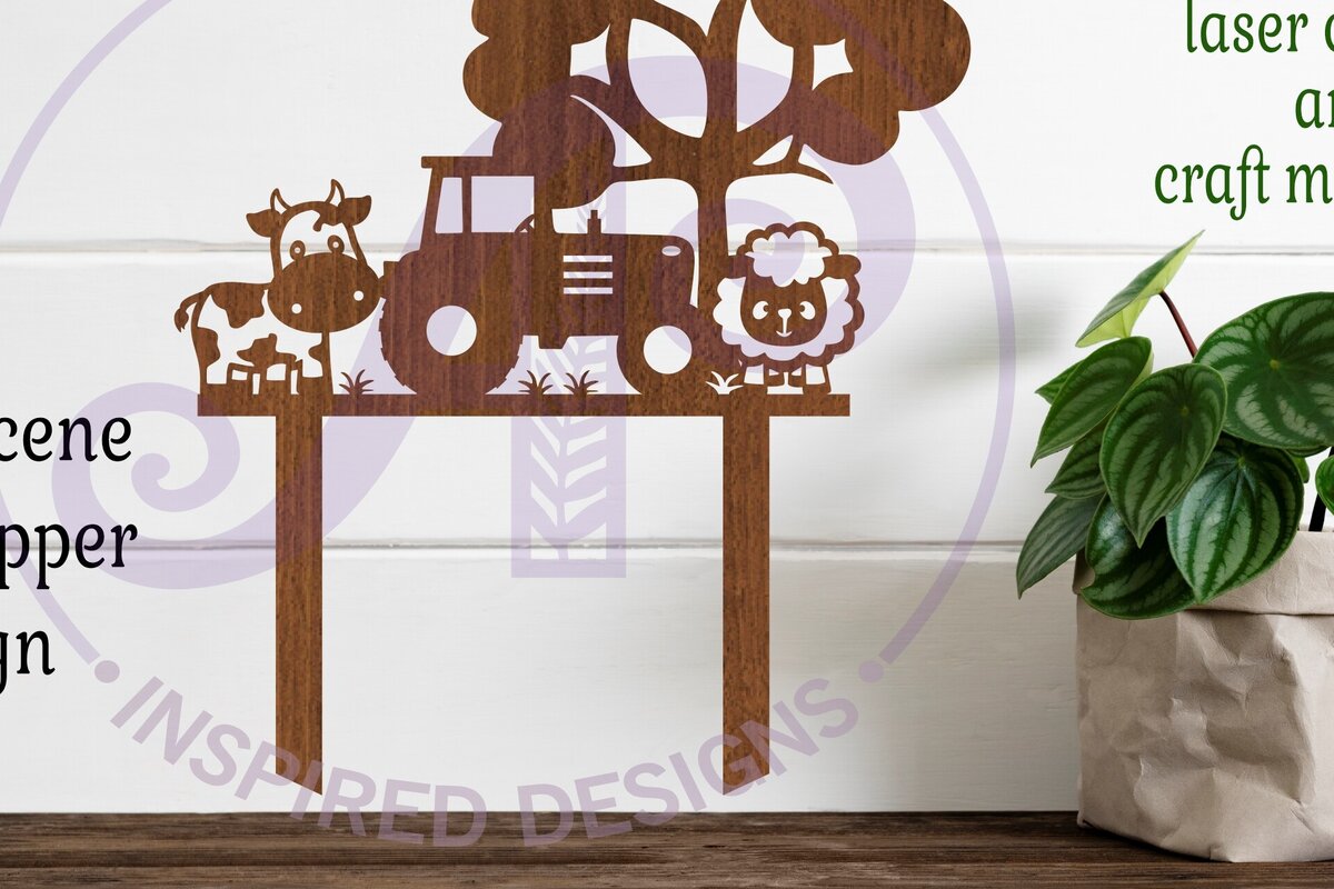 Intra απο ξύλο plywood  Χρώμα wenge 3mm-4mm πάχος - Farm Scene Cake Topper Δίασταση 30x20 cm INTRAFABR-23772486