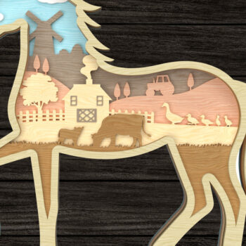 Intra απο ξύλο plywood Χρώμα wenge 3mm-4mm πάχος - Farm Scene Horse Layered Δίασταση 30x20 cm INTRAFABR-23775243 - Image 1