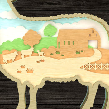 Intra απο ξύλο plywood  Χρώμα wenge 3mm-4mm πάχος - Farm Scene Sheep Layered Δίασταση 30x20 cm INTRAFABR-23751055 - Image 1