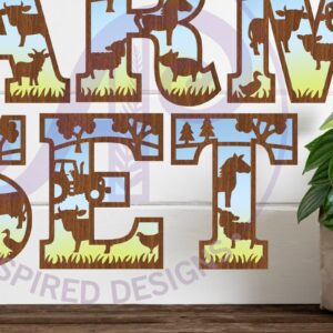 Intra απο ξύλο plywood  Χρώμα wenge 3mm-4mm πάχος - Σετ αλφαβήτου με θέμα το αγρόκτημα. 2 Επίπεδο 59 Δίασταση 30x20 cm INTRAFABR-23652478