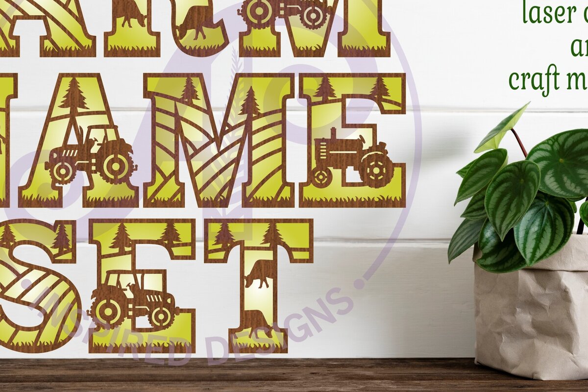Intra απο ξύλο plywood  Χρώμα wenge 3mm-4mm πάχος - Σετ αλφαβήτου θέματος Farm Tractor. 2 στρώμα Δίασταση 30x20 cm INTRAFABR-23653796