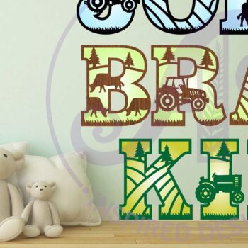 Intra απο ξύλο plywood  Χρώμα wenge 3mm-4mm πάχος - Σετ αλφαβήτου θέματος Farm Tractor. 2 στρώμα Δίασταση 30x20 cm INTRAFABR-23653796 - Image 2