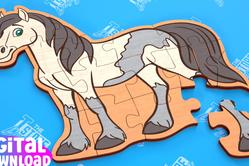 Intra απο ξύλο plywood  Χρώμα wenge 3mm-4mm πάχος - Παζλ Αγροικία | Παζλ σε σχήμα αλόγου Δίασταση 30x20 cm INTRAFABR-111297607