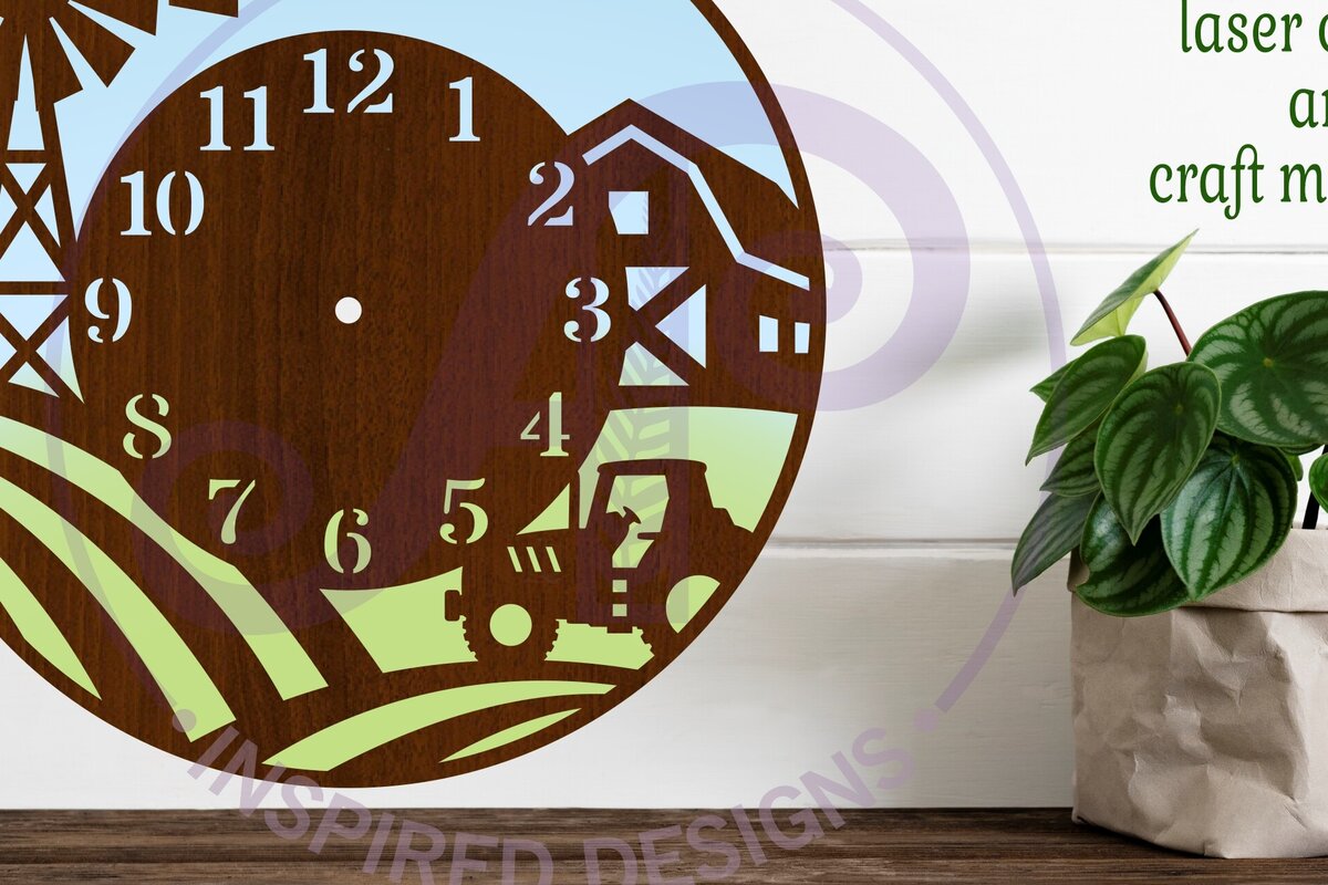 Intra απο ξύλο plywood  Χρώμα wenge 3mm-4mm πάχος - κοπής με λέιζερ ρολόι τοίχου Farming Fields Δίασταση 30x20 cm INTRAFABR-105479072