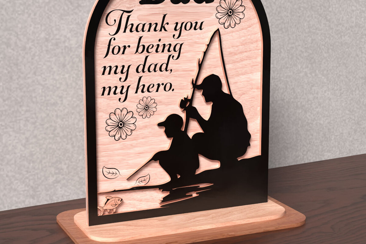 Intra απο ξύλο plywood  Χρώμα wenge 3mm-4mm πάχος - Πινακίδα λέιζερ ψαρέματος πατέρα &amp; γιου Δίασταση 20x20 cm INTRAFABR-124867138