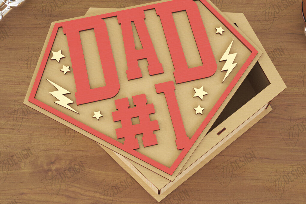 Intra απο ξύλο plywood  Χρώμα wenge 3mm-4mm πάχος - Κουτί δώρου για τη γιορτή του πατέρα | Ο μπαμπάς Νούμερο ένα Δίασταση 15x15 cm INTRAFABR-118961769