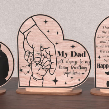 Intra απο ξύλο plywood  Χρώμα wenge 3mm-4mm πάχος - Πλακέτα καρδιάς για την Ημέρα του Πατέρα – Super DaD Δίασταση 20x20 cm INTRAFABR-119058458 - Image 3