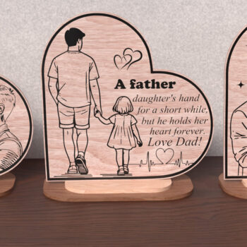 Intra απο ξύλο plywood  Χρώμα wenge 3mm-4mm πάχος - Πινακίδα καρδιάς για την ημέρα του πατέρα – Dad & Chil Δίασταση 20x20 cm INTRAFABR-36053220 - Image 2