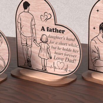 Intra απο ξύλο plywood  Χρώμα wenge 3mm-4mm πάχος - Πινακίδα καρδιάς για την ημέρα του πατέρα – Dad & Chil Δίασταση 20x20 cm INTRAFABR-36053220 - Image 3