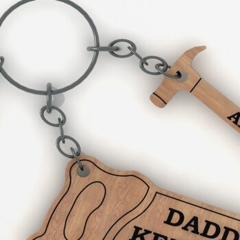 Intra απο ξύλο plywood  Χρώμα wenge 3mm-4mm πάχος - Μπρελόκ για την Ημέρα του Πατέρα SAW HAMMER Lasercut Δίασταση 4x4 cm INTRAFABR-82661753 - Image 2