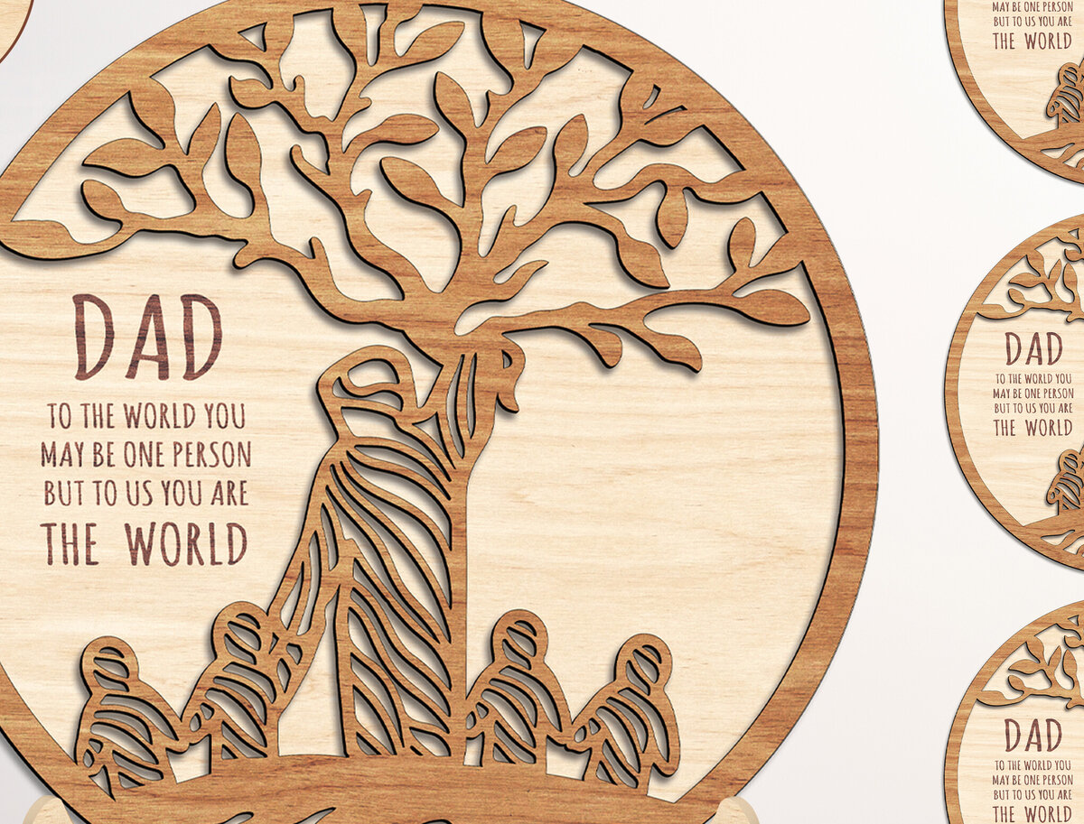 Intra απο ξύλο plywood  Χρώμα wenge 3mm-4mm πάχος - Διακοσμητικό κομμένο με βάση για τη γιορτή του πατέρα Δίασταση 20x20 cm INTRAFABR-28019038