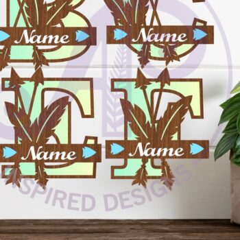 Intra απο ξύλο plywood  Χρώμα wenge 3mm-4mm πάχος - Πακέτο γραμμάτων μονόγραμμα με φτερά και βέλη Δίασταση 30x20 cm INTRAFABR-25097460 - Image 1