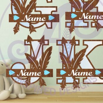 Intra απο ξύλο plywood  Χρώμα wenge 3mm-4mm πάχος - Πακέτο γραμμάτων μονόγραμμα με φτερά και βέλη Δίασταση 30x20 cm INTRAFABR-25097460 - Image 2