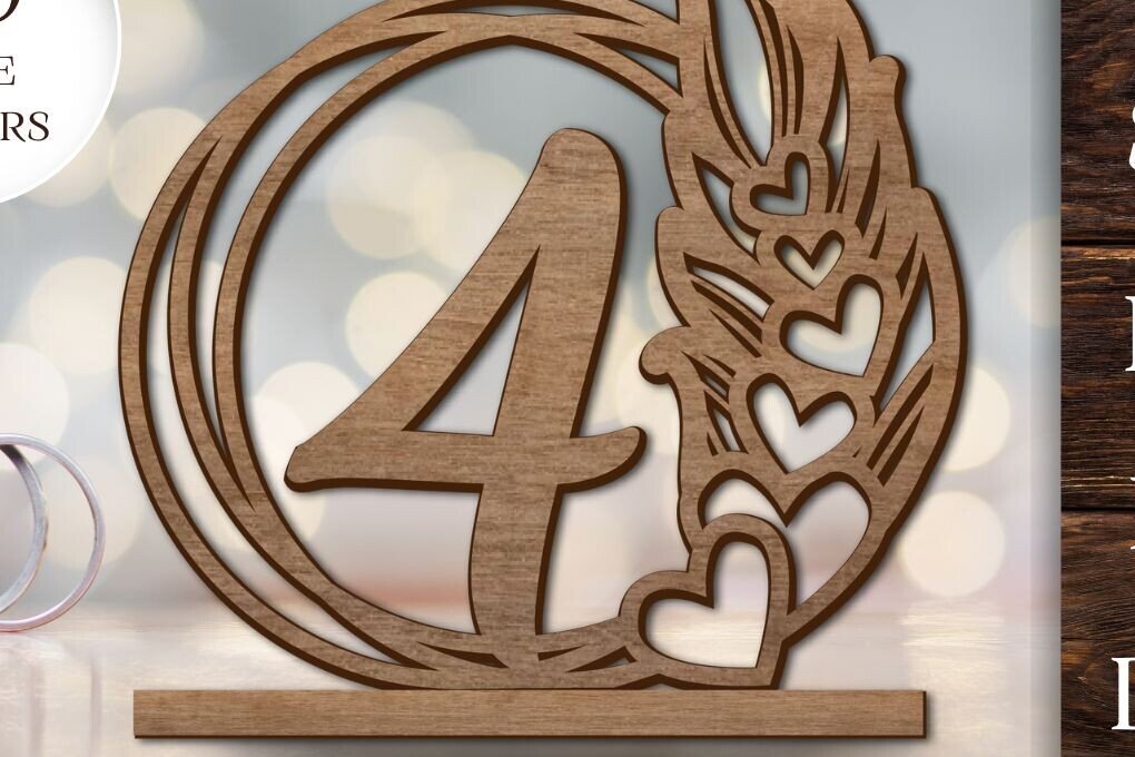 Intra απο ξύλο plywood  Χρώμα wenge 3mm-4mm πάχος - Αριθμοί τραπεζιού γάμου με πούπουλα Δίασταση 10x8 cm INTRAFABR-76263948