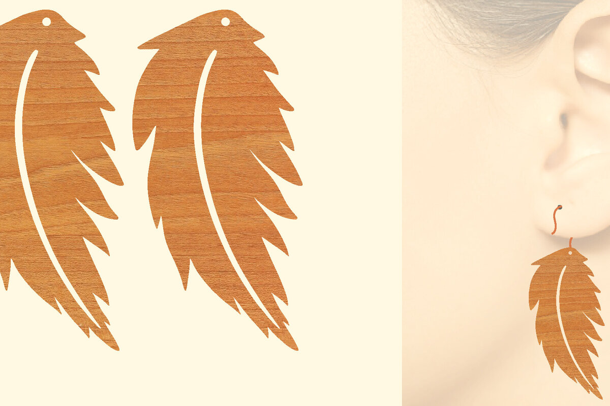 Intra απο ξύλο plywood  Χρώμα wenge 3mm-4mm πάχος - Ξύλινα σκουλαρίκια με πούπουλα με λέιζερ Δίασταση 3x3 cm INTRAFABR-116958795