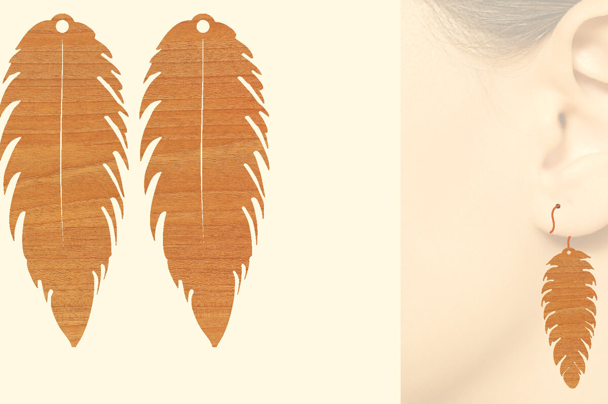 Intra απο ξύλο plywood  Χρώμα wenge 3mm-4mm πάχος - Ξύλινα σκουλαρίκια με πούπουλα με λέιζερ Δίασταση 3x3 cm INTRAFABR-116958975