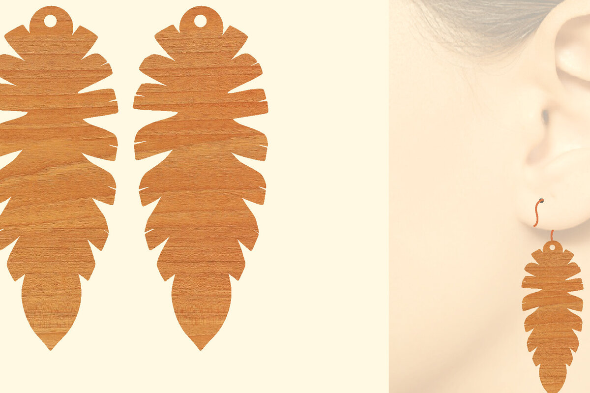 Intra απο ξύλο plywood  Χρώμα wenge 3mm-4mm πάχος - Ξύλινα σκουλαρίκια με πούπουλα με λέιζερ Δίασταση 3x3 cm INTRAFABR-116959131