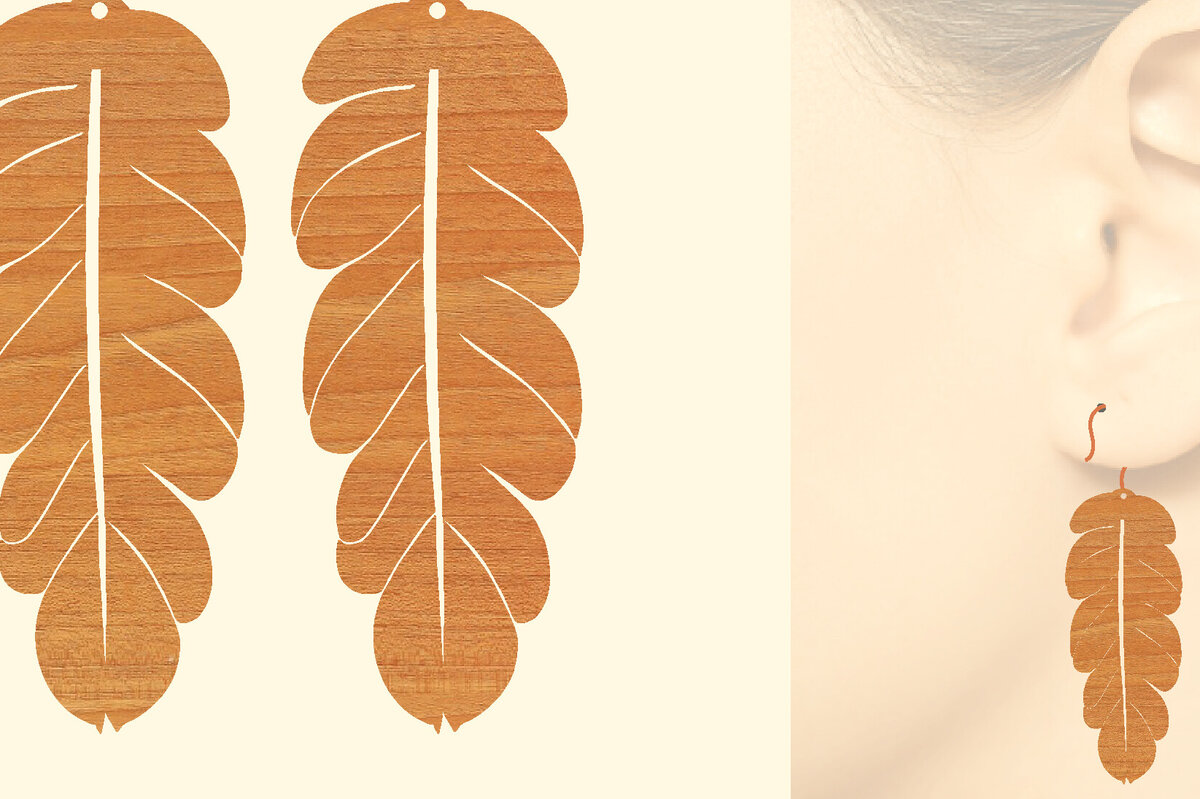 Intra απο ξύλο plywood  Χρώμα wenge 3mm-4mm πάχος - Ξύλινα σκουλαρίκια με πούπουλα με λέιζερ Δίασταση 3x3 cm INTRAFABR-116957869