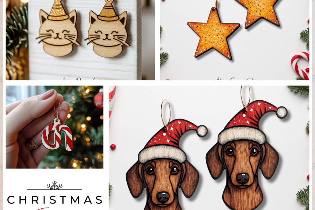 Intra απο ξύλο plywood  Χρώμα wenge 3mm-4mm πάχος - Σχέδια γιορτινά σκουλαρίκια011 Δίασταση 3x3 cm INTRAFABR-70748581