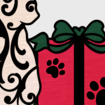 Intra απο ξύλο plywood  Χρώμα wenge 3mm-4mm πάχος - Γιορτινή γάτα με χριστουγεννιάτικο δώρο Δίασταση 20x20 cm INTRAFABR-72049029 - Image 2